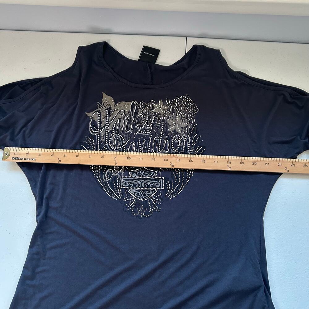 Harley-Davidson Rhinestone Embellished Split Tied Sleeve Women's Sz XL - Picture 11 of 13